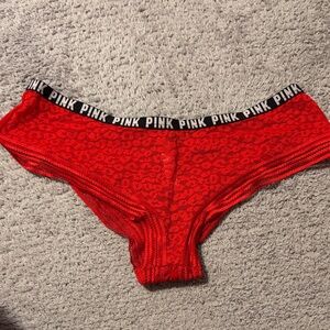 PINK Victoria's Secret Red Lace Briefs with Black Logo Band